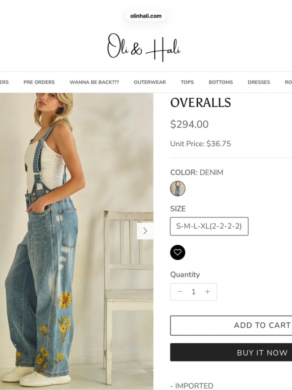 Oli & Hali Light Blue Denim Floral Embroidered Wide-Leg Overalls - Picture 7 of 11